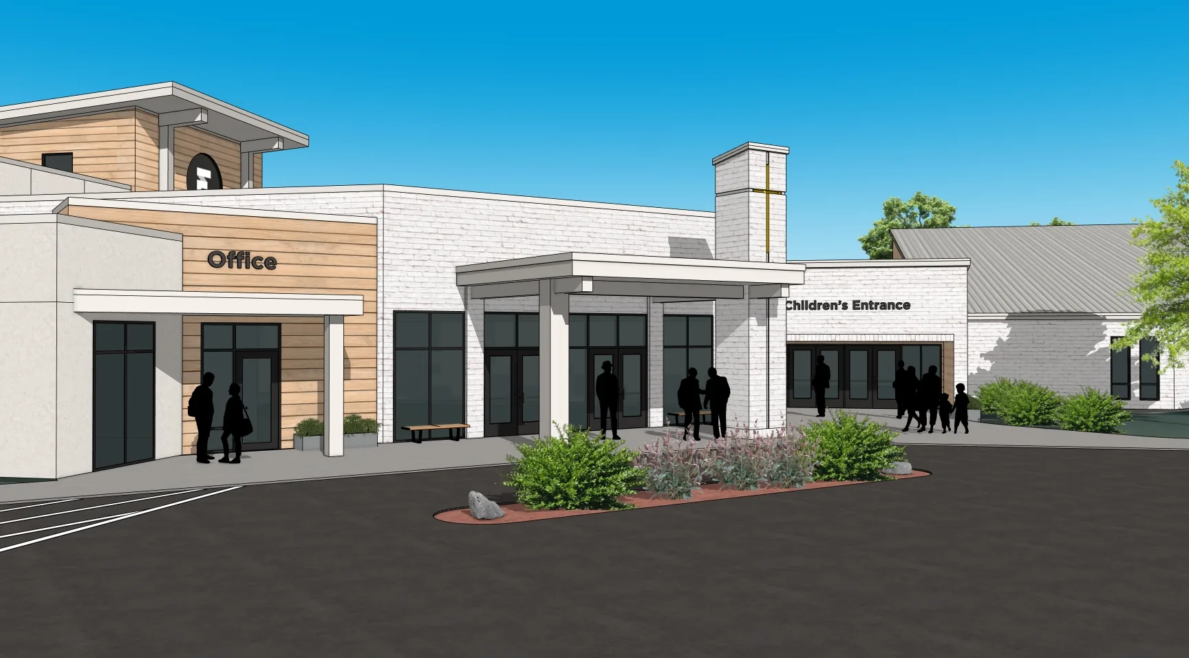 Rendering of the new entrance and children's wing