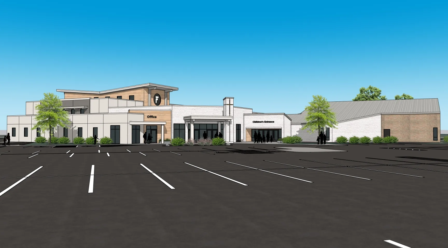 Rendering of the expanded campus from the parking lot